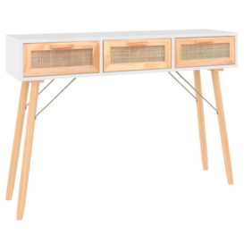 Console Table White 105x30x75 cm Solid Wood Pine&Natural Rattan - thumbnail 2