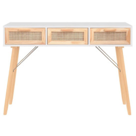 Console Table White 105x30x75 cm Solid Wood Pine&Natural Rattan - thumbnail 3