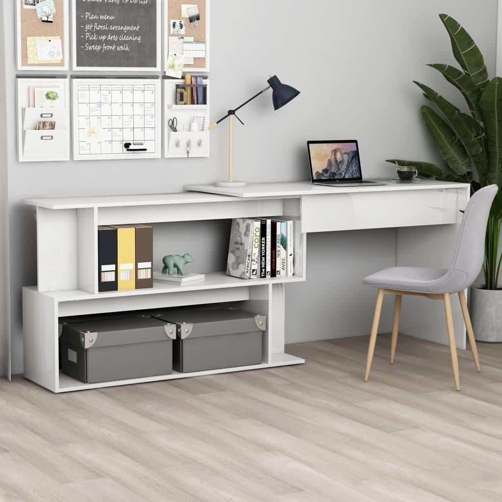 Corner Desk High Gloss White 200x50x76 cm Engineered Wood - image 1