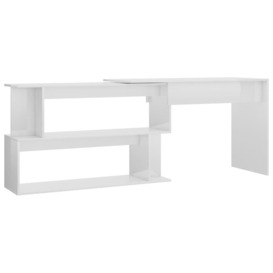 Corner Desk High Gloss White 200x50x76 cm Engineered Wood - thumbnail 2