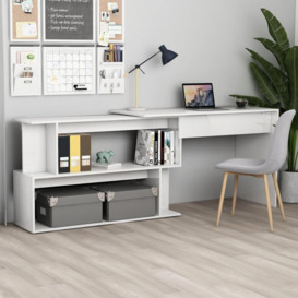 Corner Desk High Gloss White 200x50x76 cm Engineered Wood - thumbnail 1
