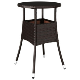 Garden Table Ã˜60x75 cm Tempered Glass and Poly Rattan Brown - thumbnail 2