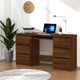 Writing Desk Brown Oak 140x50x77 cm Engineered Wood - thumbnail 1