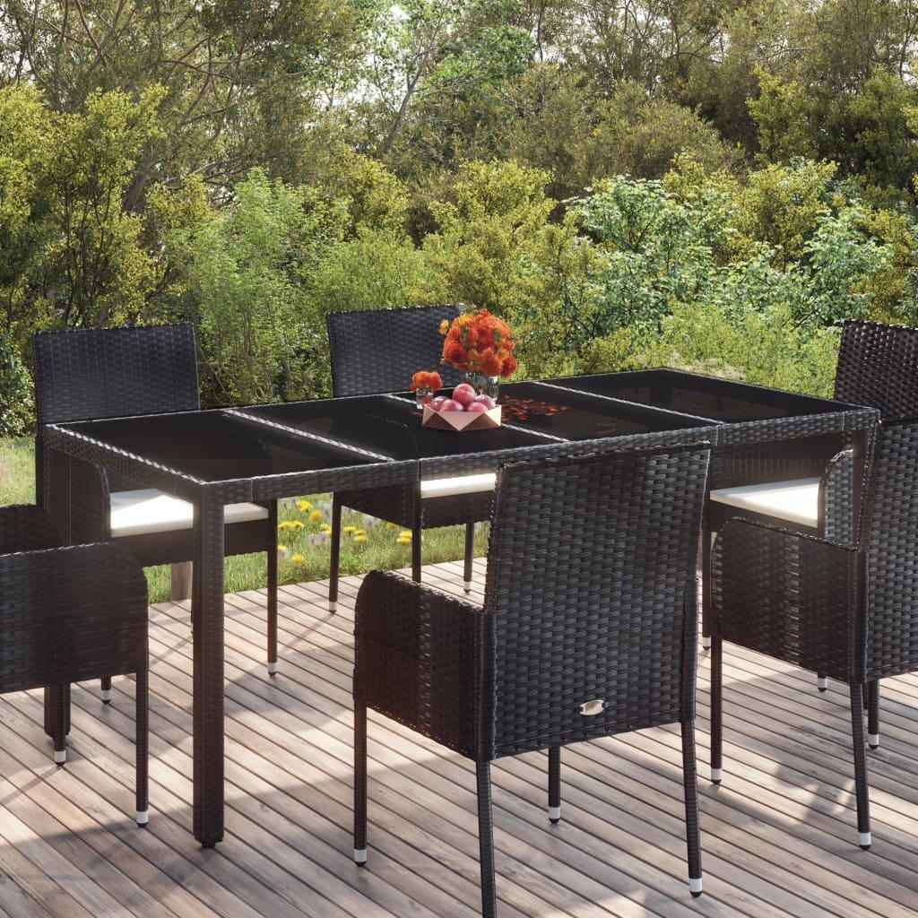 Garden Table with Glass Top Black 190x90x75 cm Poly Rattan - image 1