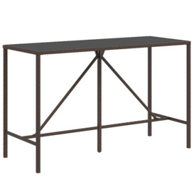 Bar Table with Glass Top Brown 180x70x110 cm Poly Rattan - thumbnail 2