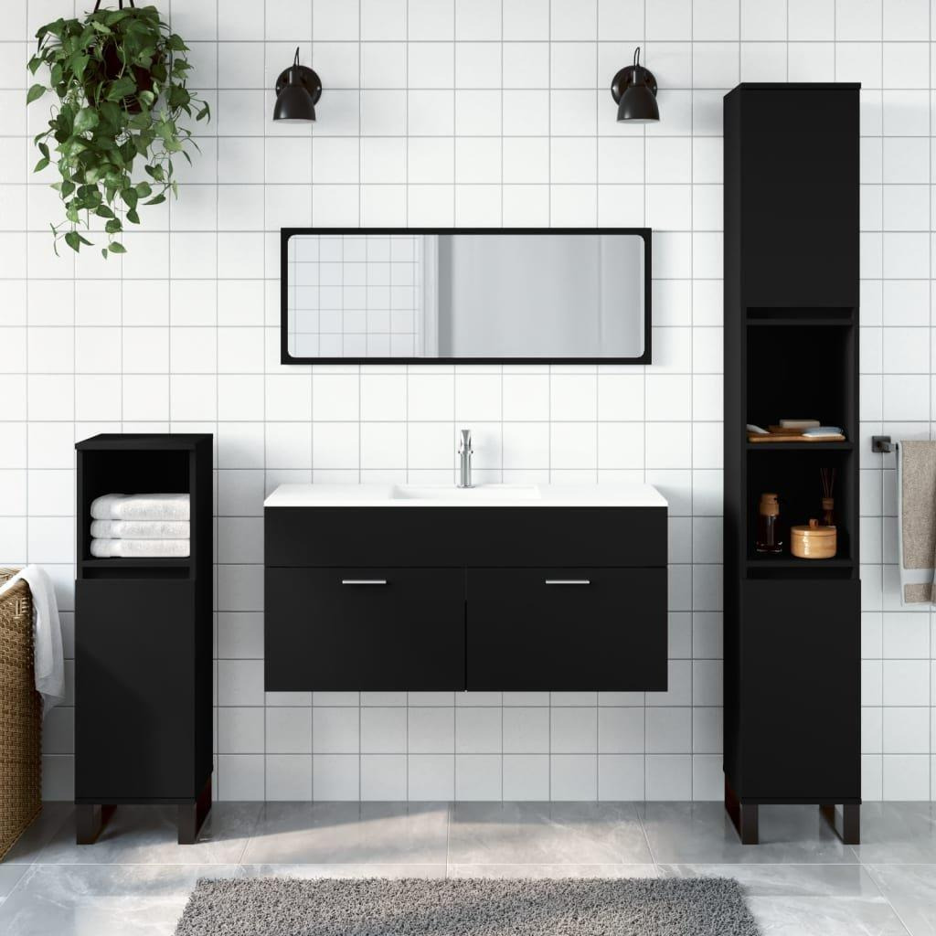 Bathroom Cabinet with Mirror Black Engineered Wood - image 1
