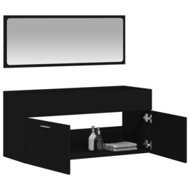 Bathroom Cabinet with Mirror Black Engineered Wood - thumbnail 3