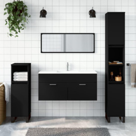 Bathroom Cabinet with Mirror Black Engineered Wood - thumbnail 1