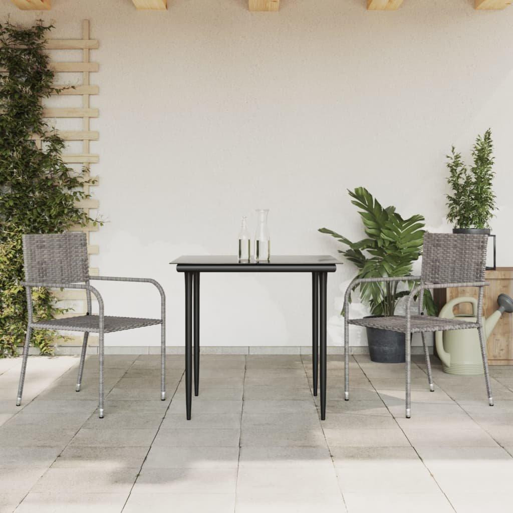 3 Piece Garden Dining Set Grey and Black Poly Rattan and Steel - image 1