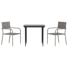 3 Piece Garden Dining Set Grey and Black Poly Rattan and Steel - thumbnail 2
