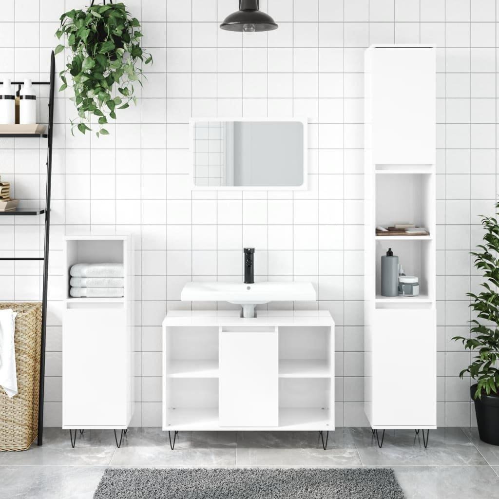 3 Piece Bathroom Furniture Set High Gloss White Engineered Wood - image 1