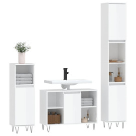 3 Piece Bathroom Furniture Set High Gloss White Engineered Wood - thumbnail 3
