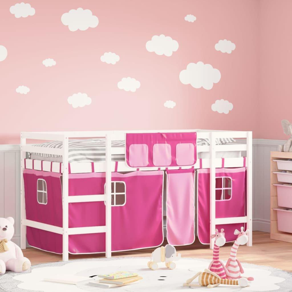 Kids' Loft Bed with Curtains Pink 90x200cm Solid Wood Pine - image 1