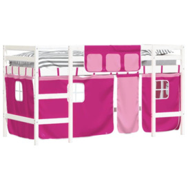 Kids' Loft Bed with Curtains Pink 90x200cm Solid Wood Pine - thumbnail 3