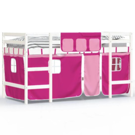 Kids' Loft Bed with Curtains Pink 90x200cm Solid Wood Pine - thumbnail 2