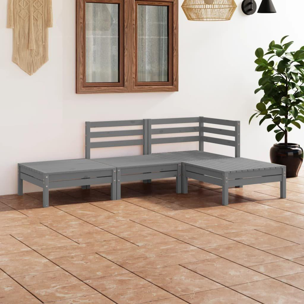 4 Piece Garden Lounge Set Grey Solid Pinewood - image 1