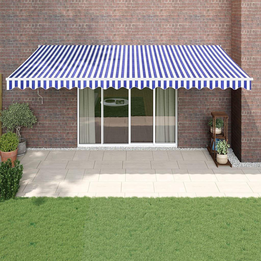 Retractable Awning Blue and White 5x3 m Fabric and Aluminium - image 1