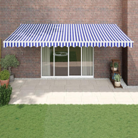 Retractable Awning Blue and White 5x3 m Fabric and Aluminium