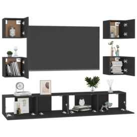 6 Piece TV Cabinet Set Black Engineered Wood - thumbnail 3