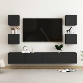 6 Piece TV Cabinet Set Black Engineered Wood - thumbnail 1