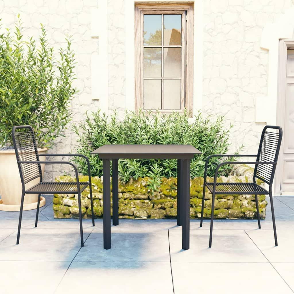 3 Piece Garden Dining Set Black Glass and Steel - image 1