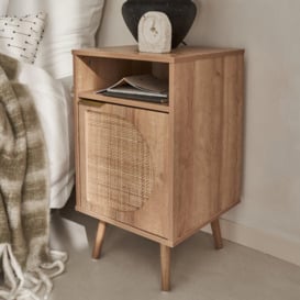 Wood And Rounded Cane Rattan Bedside Table - thumbnail 2
