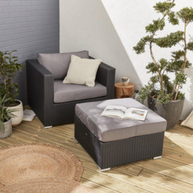 Additional Armchair And Footstool Premium Polyrattan Garden Sofa