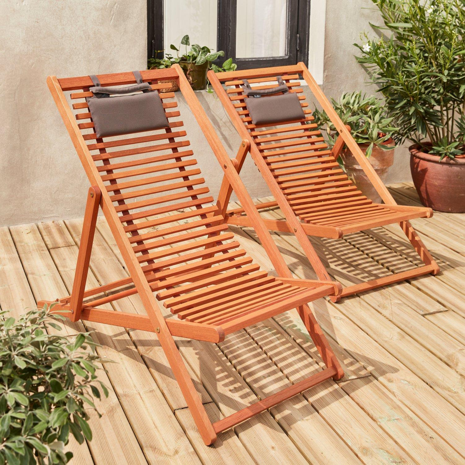 Pair Of Slatted Wood Deck Chairs - image 1