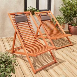 Pair Of Slatted Wood Deck Chairs - thumbnail 1
