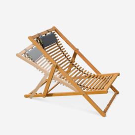 Pair Of Slatted Wood Deck Chairs - thumbnail 3