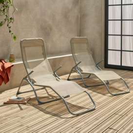 Pair Of Textilene Sun Loungers With 2 Reclining Positions