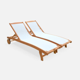 Pair Of Wooden And Textilene Sun Loungers - thumbnail 1