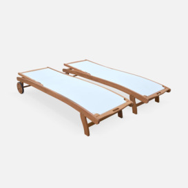 Pair Of Wooden And Textilene Sun Loungers - thumbnail 3