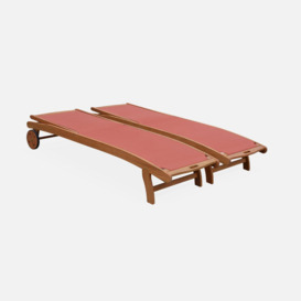 Pair Of Wooden And Textilene Sun Loungers - thumbnail 3