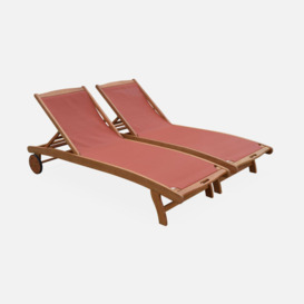 Pair Of Wooden And Textilene Sun Loungers - thumbnail 1