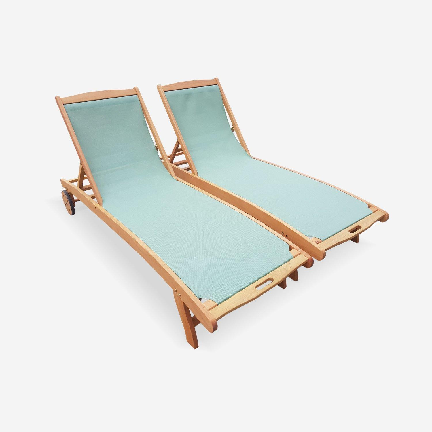 Pair Of Wooden And Textilene Sun Loungers - image 1