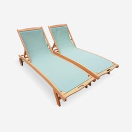 Pair Of Wooden And Textilene Sun Loungers