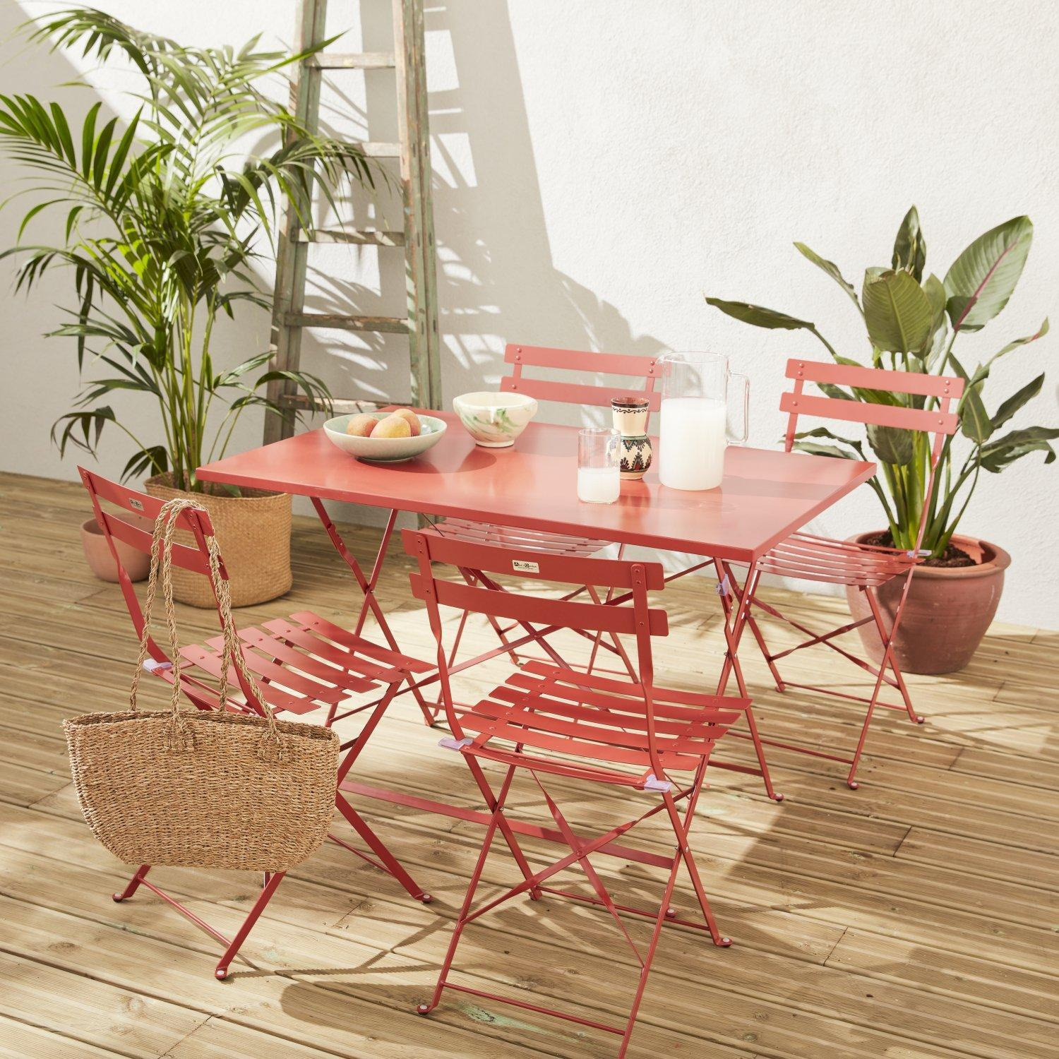4-seater Foldable Thermo-lacquered Steel Bistro Garden Table With Chai - image 1