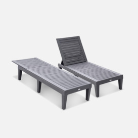 Pair Of Plastic Loungers With Textured Wood Effect - thumbnail 3