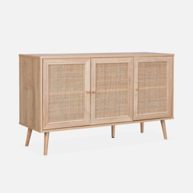 3-door Wood And Cane Rattan Sideboard Cabinet - thumbnail 3
