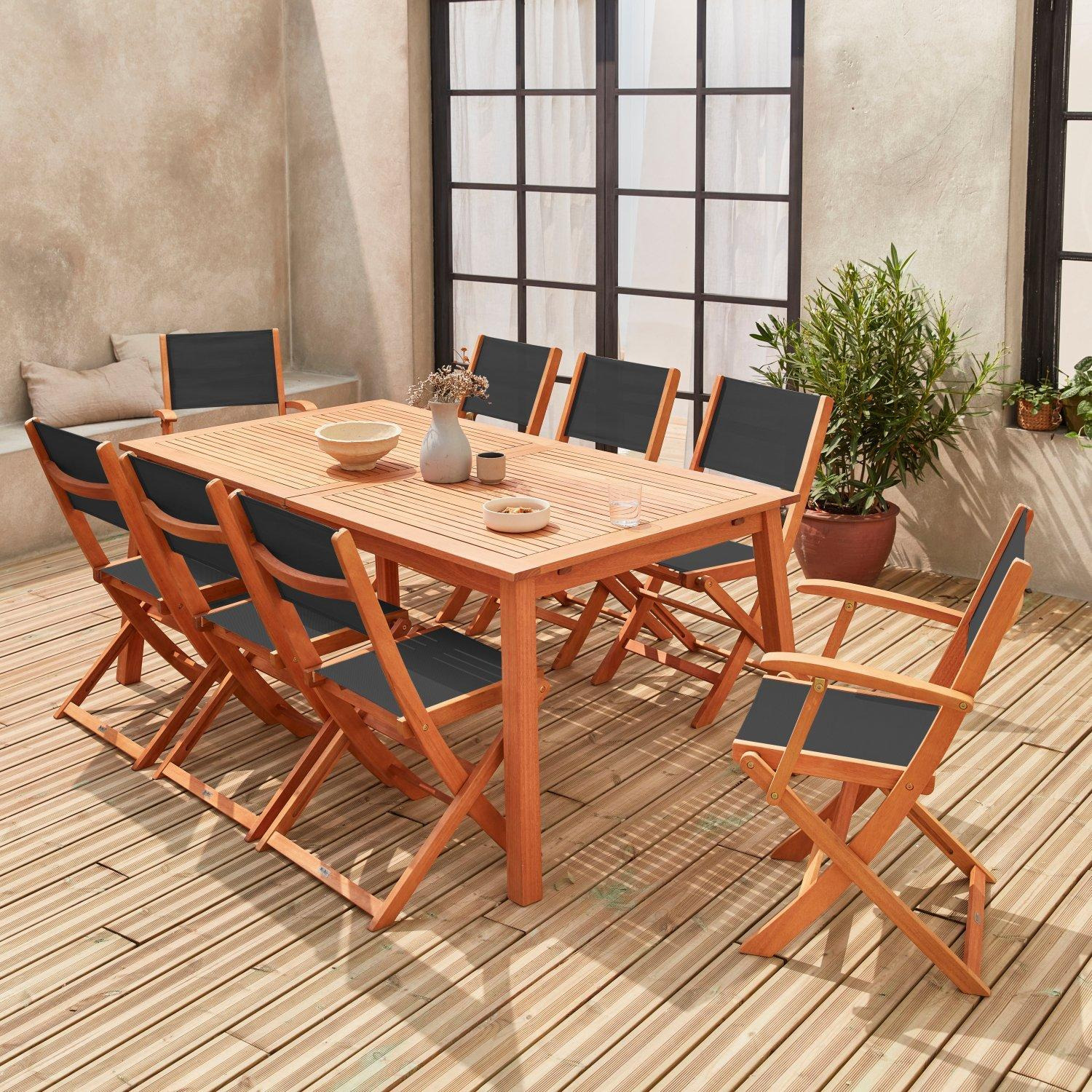 8-seater Extendable Wooden Garden Table Set With Chairs - image 1