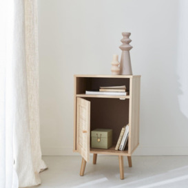 Pair Of Scandi-style Wood And Cane Rattan Bedside Tables With Cupboard - thumbnail 3