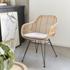 Rattan Dining Armchair With Removable Cushion - thumbnail 1