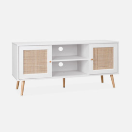 120cm Scandi-style Wood And Cane Rattan Tv Stand