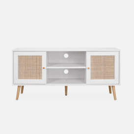 120cm Scandi-style Wood And Cane Rattan Tv Stand - thumbnail 3