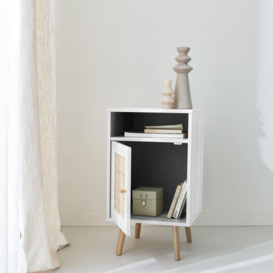 Pair Of Scandi-style Wood And Cane Rattan Bedside Tables With Cupboard - thumbnail 3
