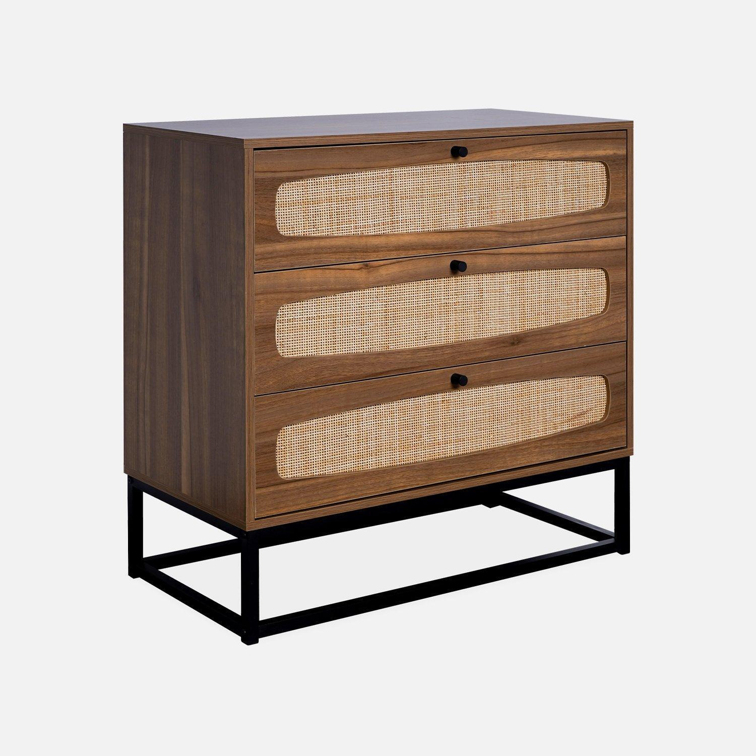 Wood And Cane Chest Of Drawers 3 Drawers - image 1