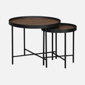 Wood-effect Round Nesting Tables - thumbnail 1