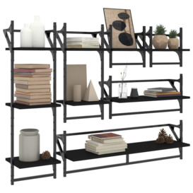 6 Piece Wall Shelf Set with Bars Black Engineered Wood - thumbnail 3
