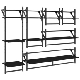 6 Piece Wall Shelf Set with Bars Black Engineered Wood - thumbnail 2